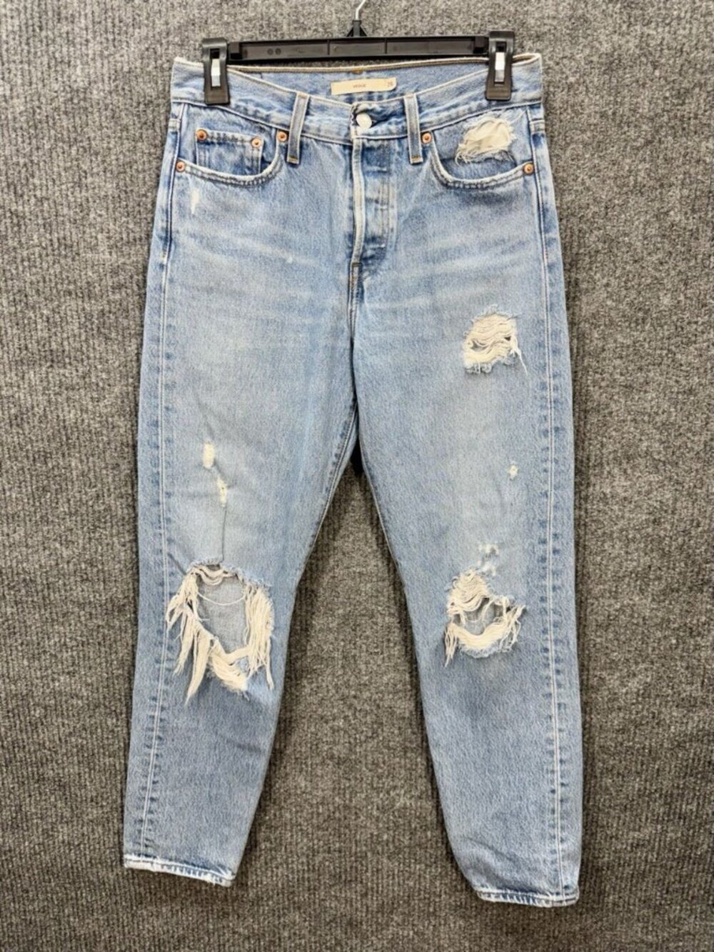 Levis Wedgie Jeans Womens 26 Blue Distressed Button Fly Ankle Light Wash Denim